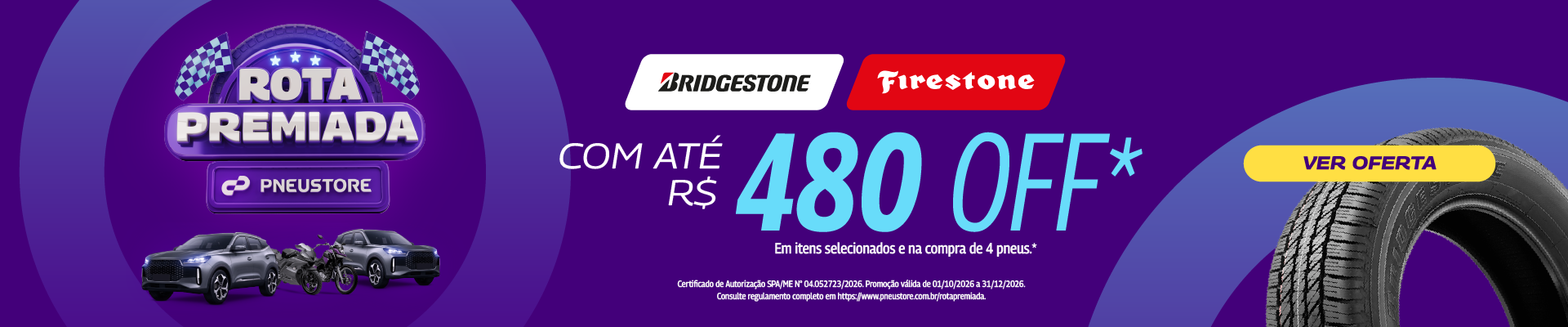 Campanha oficial Pneustore Rota Premiada — consulte condições no site oficial